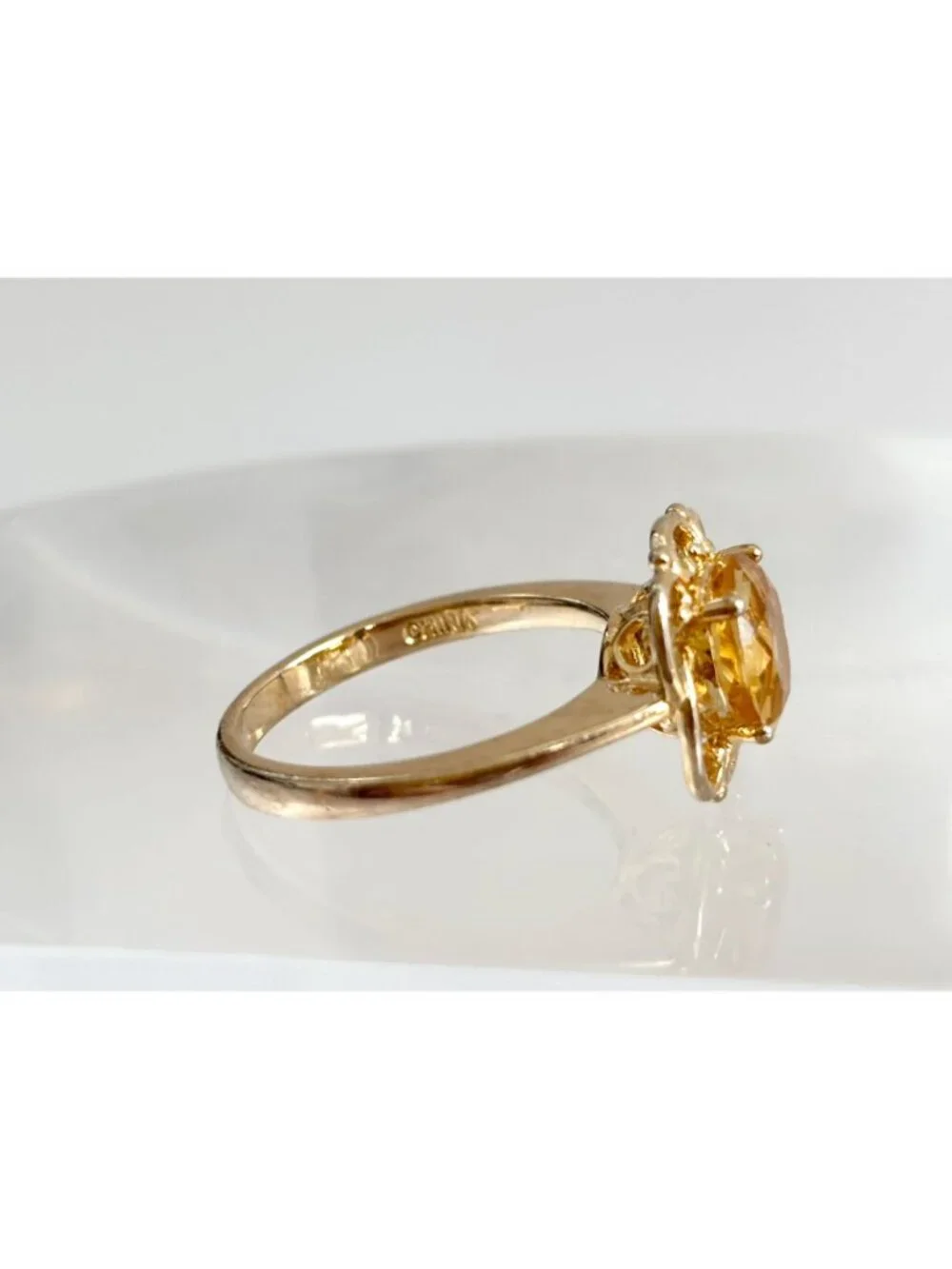 Gold Overlay Citrine Gemstone Solitaire Sterling Silver 925 Vintage Ring - sz 7